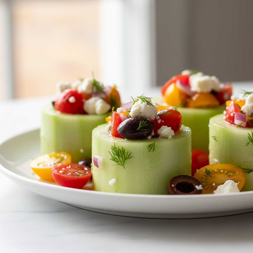 No-Bake Greek Salad Cucumber Cups
