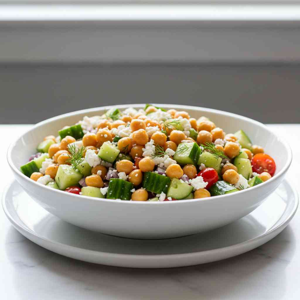 Protein Packed Chickpea Cucumber Feta Salad - Traditional Country Recipe