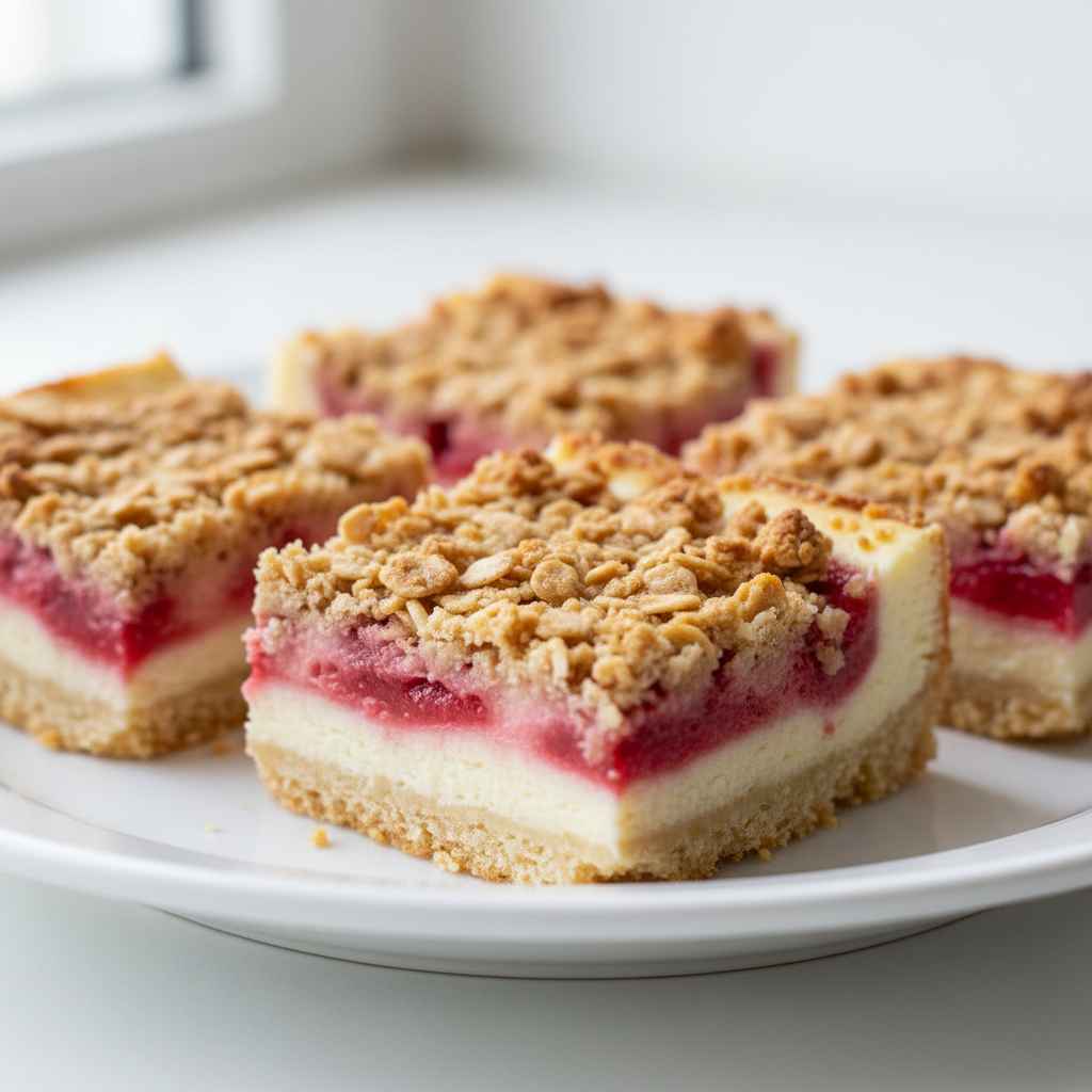 Rhubarb Cheesecake Squares with Oat Crumble