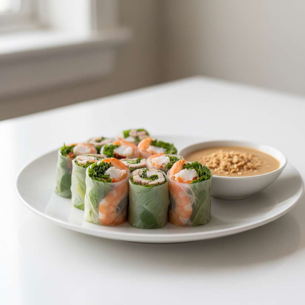 Vietnamese noodle rolls with peanut sauce 2 Vietnamese noodle rolls with peanut sauce