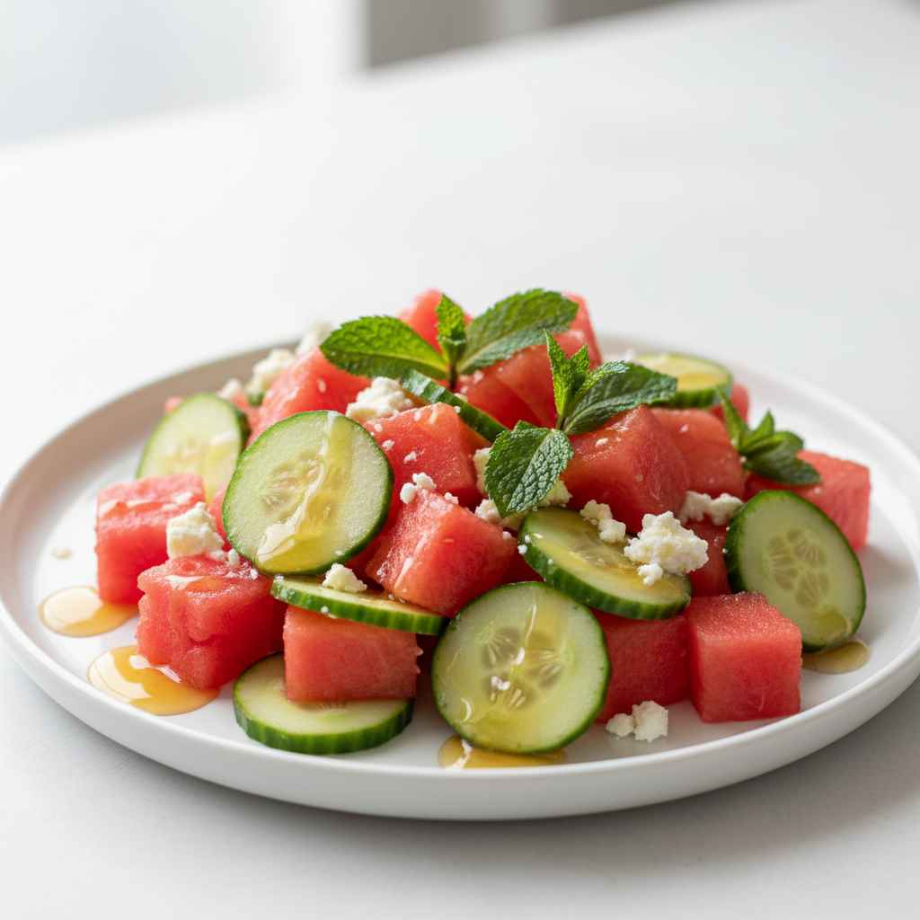 Watermelon Cucumber Salad Honey Lime Dressing