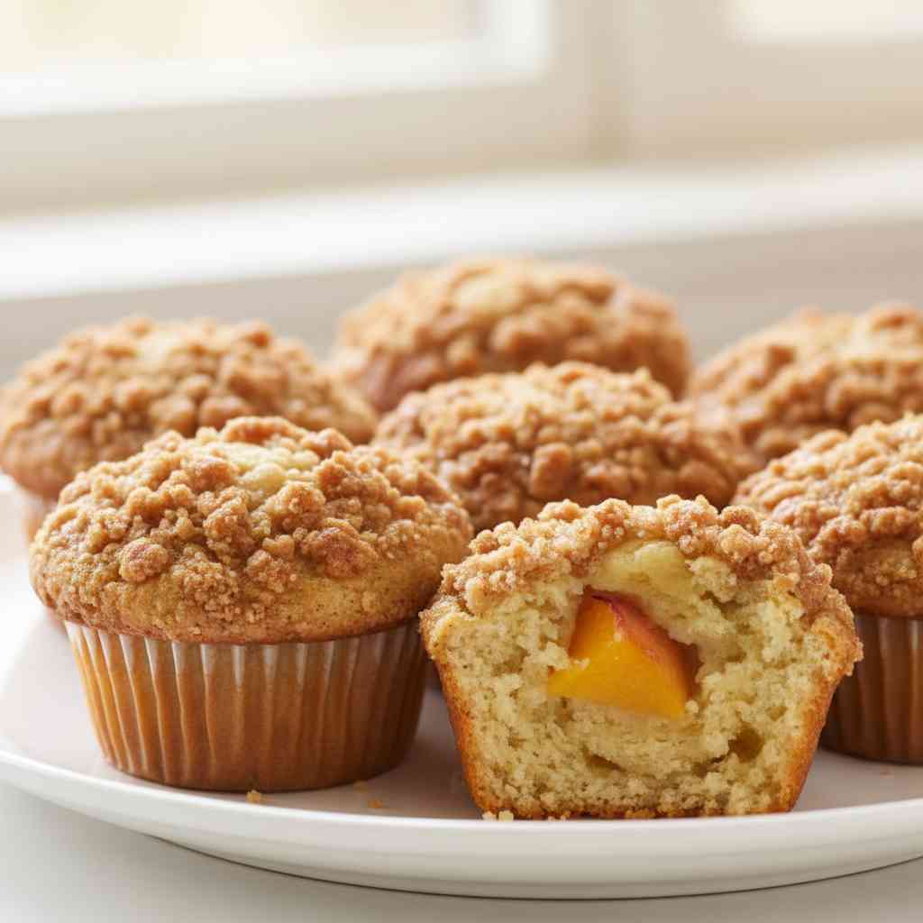 Easy Peach Muffins Brown Sugar Topping 2 Easy Peach Muffins Brown Sugar Topping