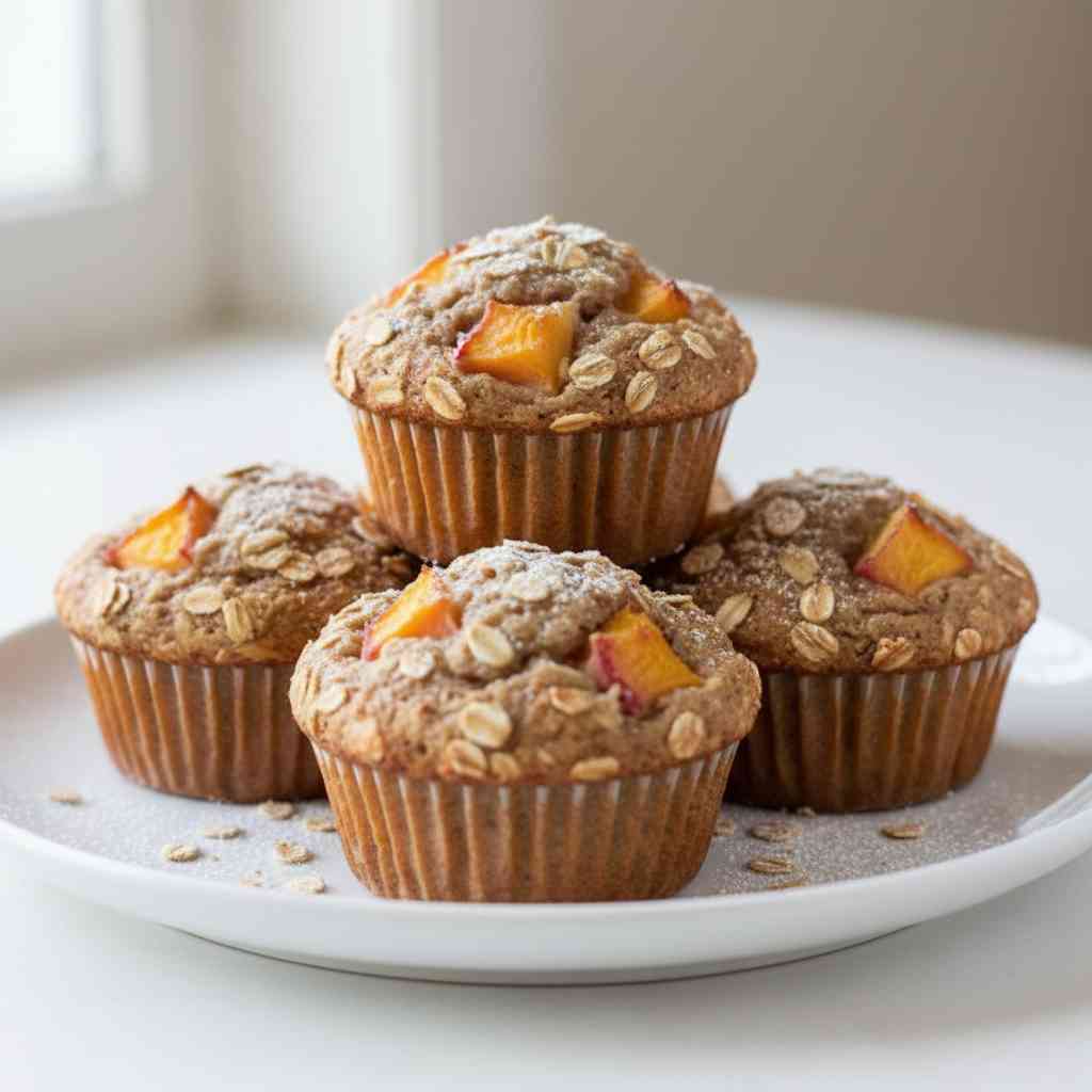 Healthy Peach Oatmeal Muffins