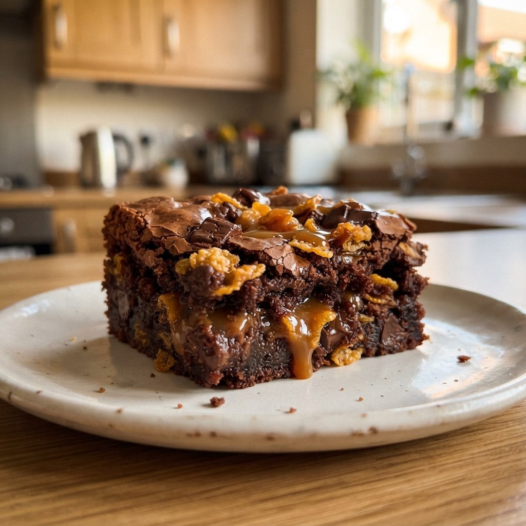 Fudgy Caramel Crunch Cornflake Brownies Recipe
